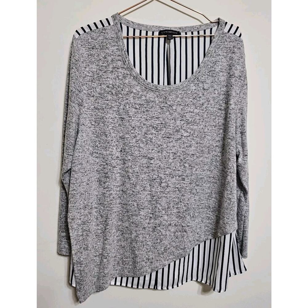 Lane Bryant Women's Size 14/16 Long Sleeve Gray Striped Back Top Soft